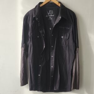 Men's Black and Gray Casual Button Down Shirt